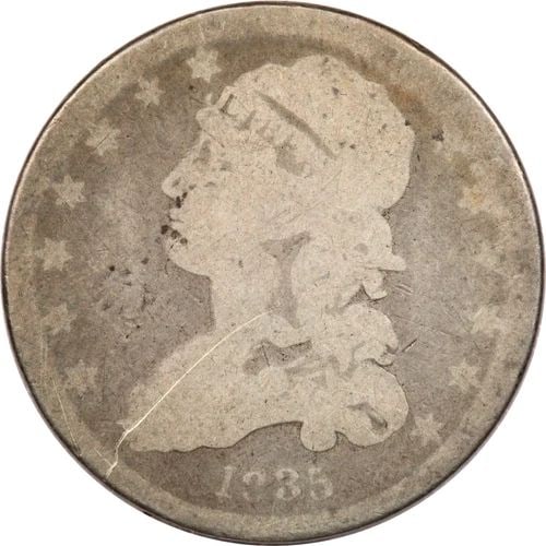 1835 CAPPED BUST QUARTER 25C, GOOD G+, LIGHT SCRATCH (1 of 2)