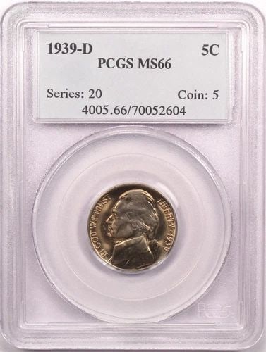 1939-D JEFFERSON NICKEL, PCGS MS66, GEM UNCIRCULATED BU, LIGHTLY TONED (1 of 2)