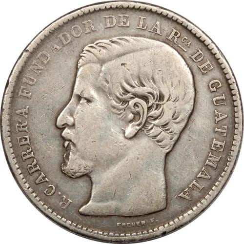 1871 R GUATEMALA SILVER PESO, VERY FINE VF, KM# 190.1 (1 of 2)