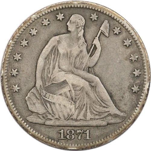 1871-S SEATED LIBERTY HALF DOLLAR 50C, VERY FINE VF, MINOR RIM BUMPS: 1871-S SEATED LIBERTY HALF DOLLAR 50C, VERY FINE VF, MINOR RIM BUMPS 1871-S Seated Liberty Half Dollar 50C, Very Fine VF, Minor Rim Bumps THE ITEM(S) IN THE PHOTO(S) IS THE EXACT ITEM(S) YOU WILL RECE