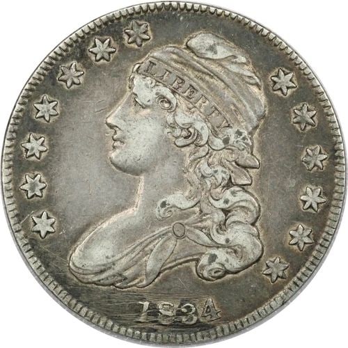 1834 CAPPED BUST HALF DOLLAR 50C, EXTREMELY FINE XF+, SCRATCHED: 1834 CAPPED BUST HALF DOLLAR 50C, EXTREMELY FINE XF+, SCRATCHED 1834 Capped Bust Half Dollar 50C, Extremely Fine XF+, Scratched THE ITEM(S) IN THE PHOTO(S) IS THE EXACT ITEM(S) YOU WILL RECEIVE!