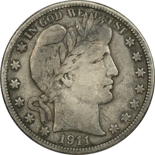 1911 BARBER HALF DOLLAR 50C, VERY FINE VF (1 of 2)