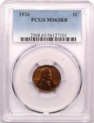 1926 LINCOLN WHEAT CENT 1C, PCGS MS63RB, CHOICE UNCIRCULATED, RED/BROWN (1 of 2)