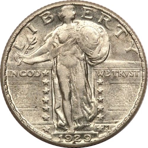 1929 STANDING LIBERTY QUARTER 25C, ABOUT UNCIRCULATED AU (1 of 2)