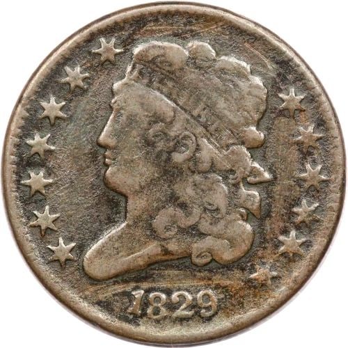 1829 CLASSIC HEAD HALF CENT 1/2C, VERY FINE VF, DAMAGED (1 of 2)