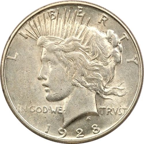1928-S PEACE SILVER DOLLAR, ABOUT UNCIRCULATED AU (1 of 2)