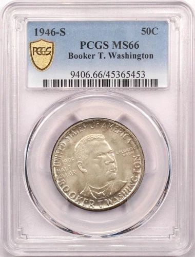 1946-S BOOKER T. WASHINGTON HALF DOLLAR PCGS MS66 LIGHTLY TONED GEM UNCIRCULATED (1 of 2)