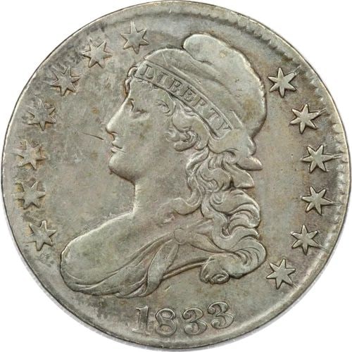 1833 CAPPED BUST HALF DOLLAR 50C, VERY FINE VF: 1833 CAPPED BUST HALF DOLLAR 50C, VERY FINE VF 1833 Capped Bust Half Dollar 50C, Very Fine VF THE ITEM(S) IN THE PHOTO(S) IS THE EXACT ITEM(S) YOU WILL RECEIVE!