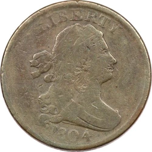 1804 DRAPED BUST HALF CENT 1/2C, FINE F, SCRATCHED (1 of 2)