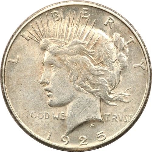 1925-S PEACE SILVER DOLLAR, ABOUT UNCIRCULATED AU (1 of 2)