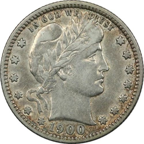 1900 BARBER QUARTER 25C, XF/AU CONDITION, SOME LUSTER (1 of 2)