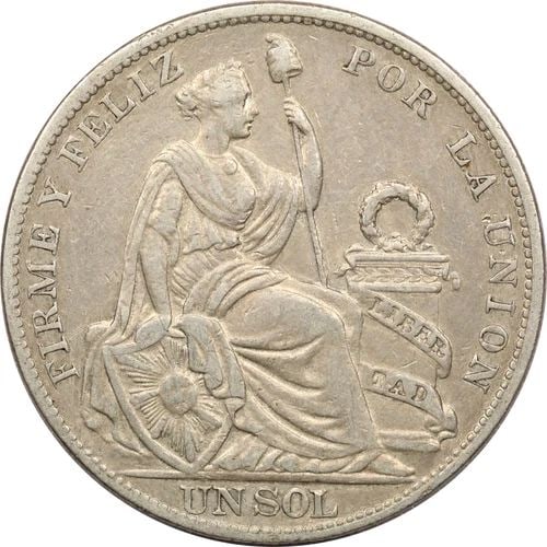 1896 F LIMA PERU SOL SILVER COIN, ABOUT UNCIRCULATED, KM# 196.26 (1 of 2)