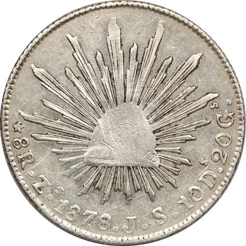 1878 ZS JS MEXICO SPANISH COLONIAL 8 REALES, VERY FINE VF CLEANED, KM# 377.13 (1 of 2)