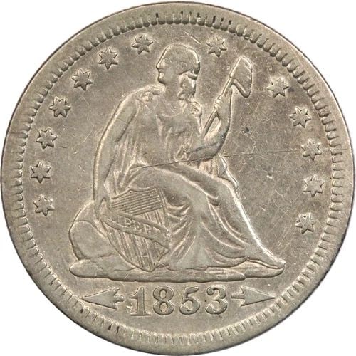 1853 ARROWS & RAYS SEATED LIBERTY QUARTER 25C, EXTREMELY FINE XF (1 of 2)