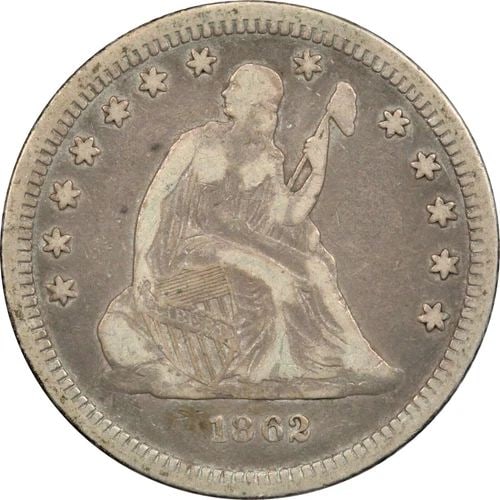 1862 SEATED LIBERTY QUARTER 25C, VERY FINE VF. CIVIL WAR ERA!: 1862 SEATED LIBERTY QUARTER 25C, VERY FINE VF. CIVIL WAR ERA! 1862 Seated Liberty Quarter 25C, Very Fine VF CIVIL WAR ERA! THE ITEM(S) IN THE PHOTO(S) IS THE EXACT ITEM(S) YOU WILL RECEIVE!