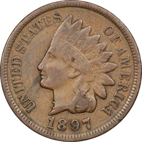 1897 MPD "1 IN THE NECK" SNOW-1 INDIAN HEAD CENT 1C, VERY FINE VF (1 of 2)
