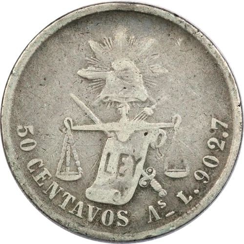 1880 AS L MEXICO SILVER 50 CENTAVOS, FINE F, KM# 407, ALAMOS MINT (1 of 2)