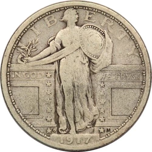 1917-D TYPE 1 STANDING LIBERTY QUARTER 25C, FINE F (1 of 2)
