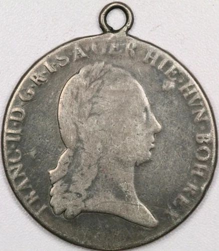 1796 AUSTRIA NETHERLANDS SILVER 1 THALER KM# 62.1, VERY GOOD VG EX-JEWELRY (1 of 2)