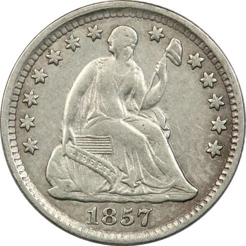 1857 SEATED LIBERTY HALF DIME H10C, ABOUT UNCIRCULATED AU (1 of 2)