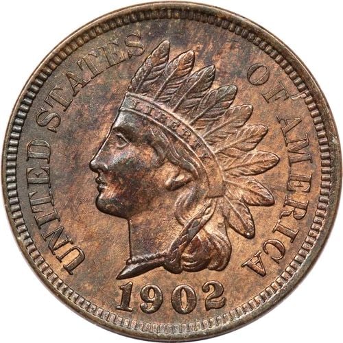 1902 INDIAN HEAD CENT 1C, UNCIRCULATED BU, RED & BROWN RB (1 of 2)