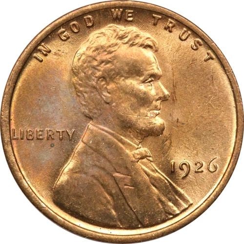 1926 LINCOLN WHEAT CENT 1C, BRILLIANT UNCIRCULATED BU, RED RD (1 of 2)