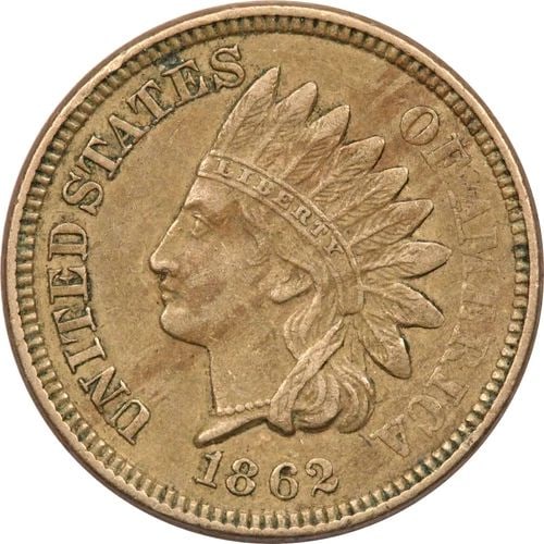 1862 COPPER-NICKEL INDIAN HEAD CENT 1C, ABOUT UNCIRCULATED AU (1 of 2)