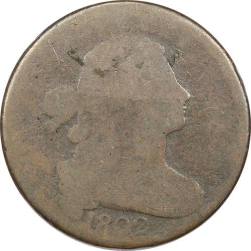 1802 DRAPED BUST LARGE CENT 1C, ABOUT GOOD AG (1 of 2)
