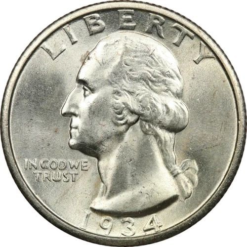 1934 WASHINGTON QUARTER 25C, GEM UNCIRCULATED BU (1 of 2)