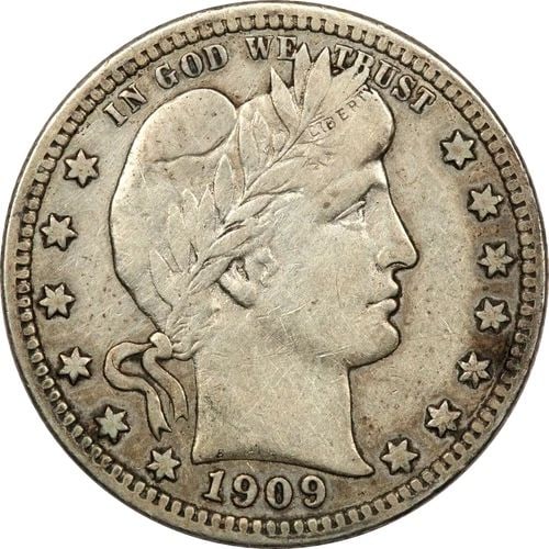 1909 BARBER QUARTER 25C, EXTREMELY FINE XF (1 of 2)