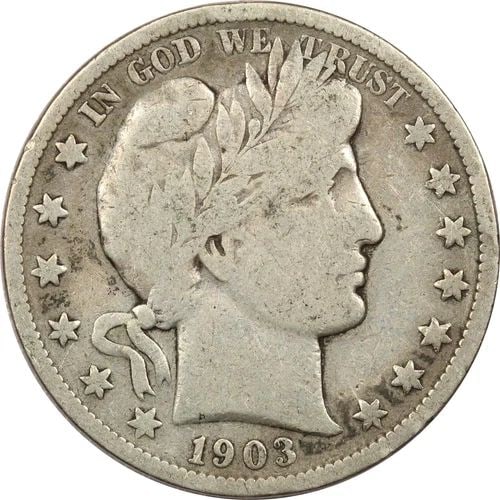 1903-S BARBER HALF DOLLAR 50C, VERY GOOD VG+ (1 of 2)