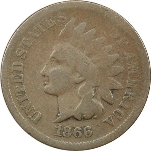 1866 INDIAN HEAD CENT 1C, VERY GOOD VG: 1866 INDIAN HEAD CENT 1C, VERY GOOD VG 1866 Indian Head Cent 1C, Very Good VG