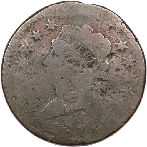 1814 CLASSIC HEAD LARGE CENT 1C, GOOD G, DAMAGED (1 of 2)
