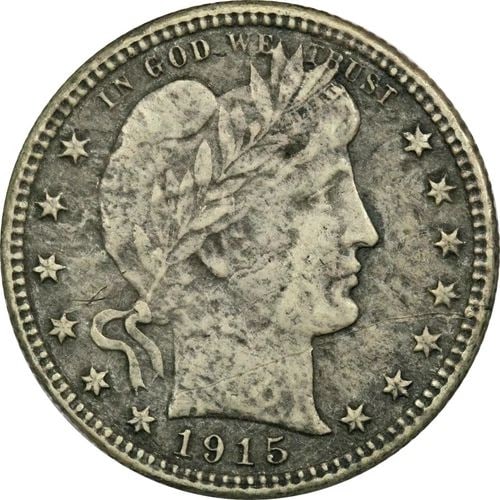 1915-S BARBER QUARTER 25C, VERY FINE VF+, ENVIRONMENTAL DAMAGE (1 of 2)