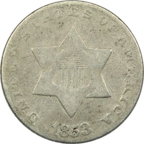 1853 THREE CENT SILVER 3CS, VERY GOOD VG, FULL DATE: 1853 THREE CENT SILVER 3CS, VERY GOOD VG, FULL DATE 1853 Three Cent Silver 3CS, Very Good VG, Full Date You must pay for your item within 4 business days. PayPal only, with a confirmed address, and ve
