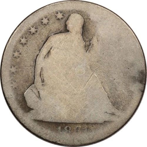1861-S SEATED LIBERTY HALF DOLLAR 50C, ABOUT GOOD AG (1 of 2)