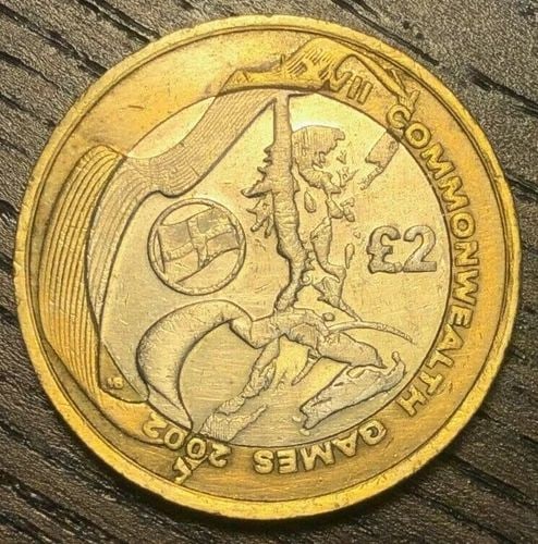 2002 GREAT BRITAIN XVII COMMONWEALTH GAMES 2 POUND COIN, XF/AU LIGHT SCRATCHES (1 of 2)