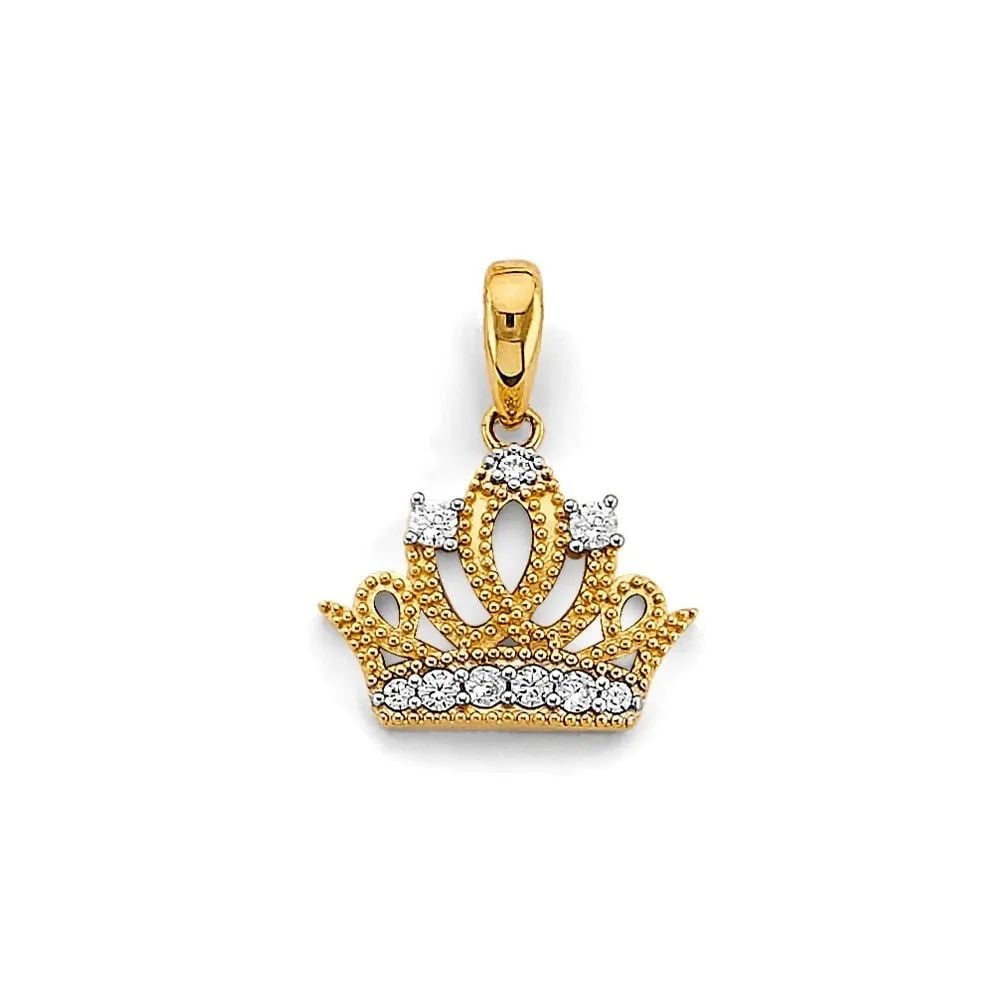 NEW 14K TWO TONE GOLD CROWN PENDANT: NEW 14K TWO TONE GOLD CROWN PENDANT CROWN PENDANT NEW 14K TWO TONE GOLD Height : 20 mm Width : 15 mm Apx. WEIGHT : 1.5g