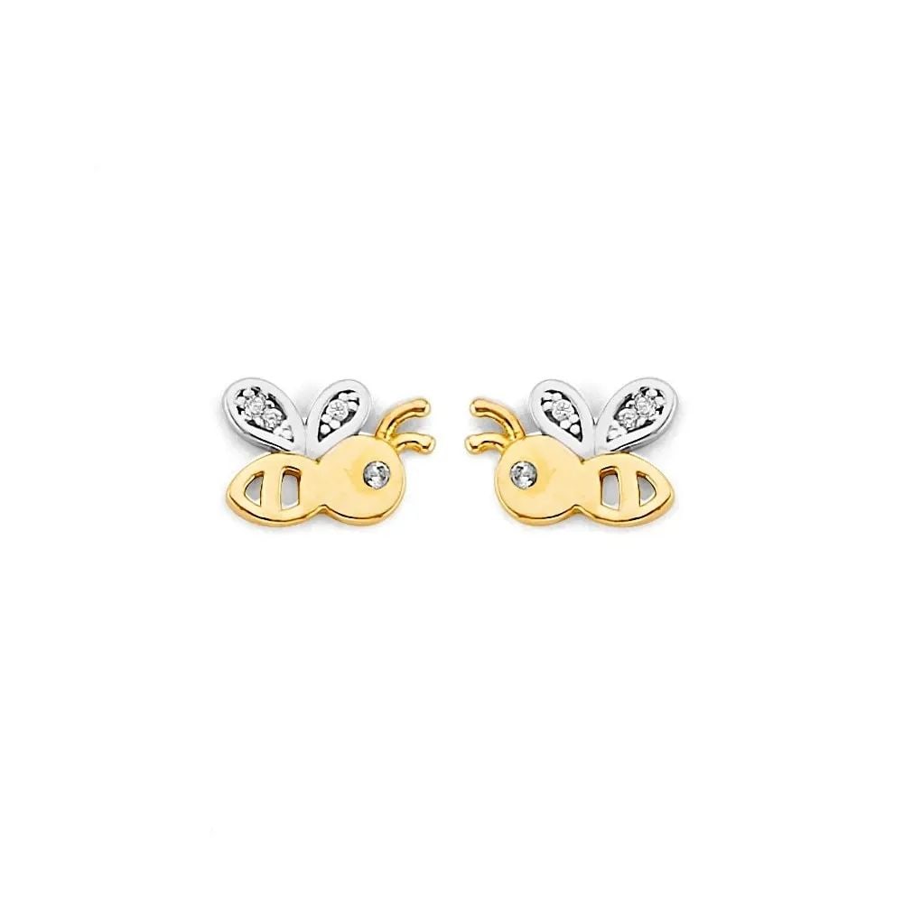 NEW 14K TWO TONE GOLD BEE PUSH BACK EARRINGS: NEW 14K TWO TONE GOLD BEE PUSH BACK EARRINGS BEE PUSH BACK EARRINGS NEW 14K TWO TONE GOLD Height : 5 mm Width : 10 mm Weight : 1.1g