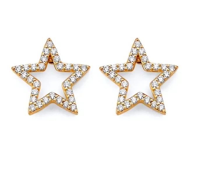 NEW 14K YELLOW GOLD STAR PUSH BACK EARRINGS (1 of 2)