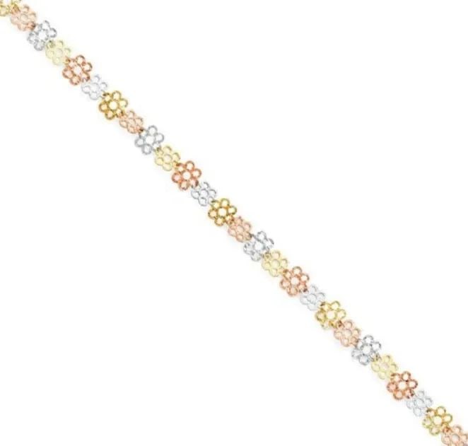NEW 14K TRI COLOR GOLD FLOWER DC BRACELET (1 of 2)