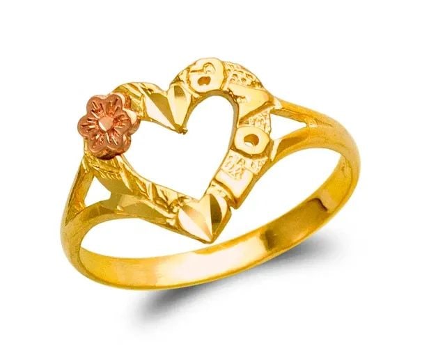 NEW 14K TWO TONE GOLD LADIES HEART DESIGN RING: NEW 14K TWO TONE GOLD LADIES HEART FILIGREE RING LADIES HEART FILIGREE RING NEW 14K TWO TONE GOLD SIZE Apx: 12mm WEIGHT: 1.5g