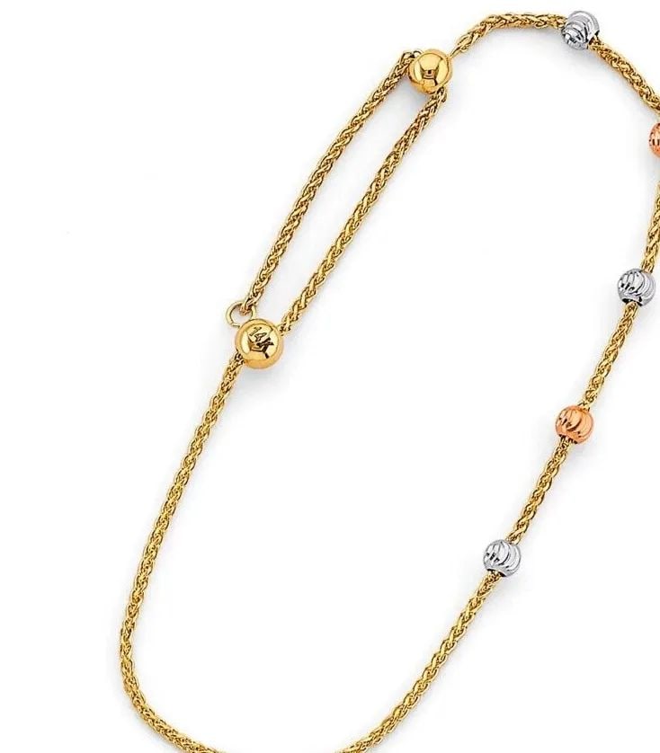 NEW 14K TRI COLOR GOLD ADJUSTABLE BALL BRACELET (1 of 2)