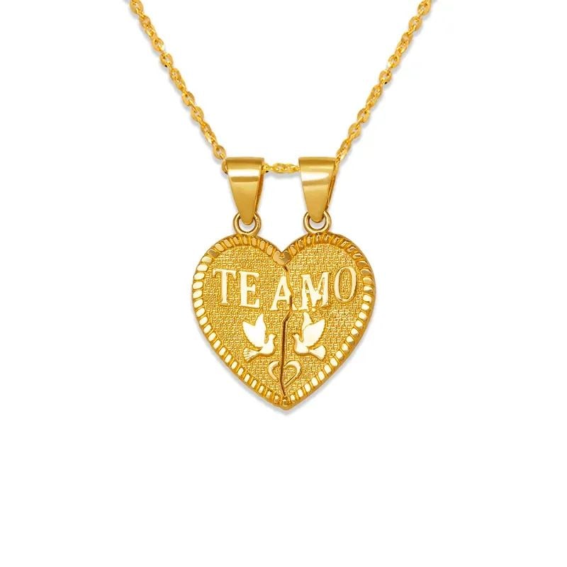 NEW 14K YELLOW GOLD TWO-PIECE TE AMO HEART PENDANT (1 of 2)
