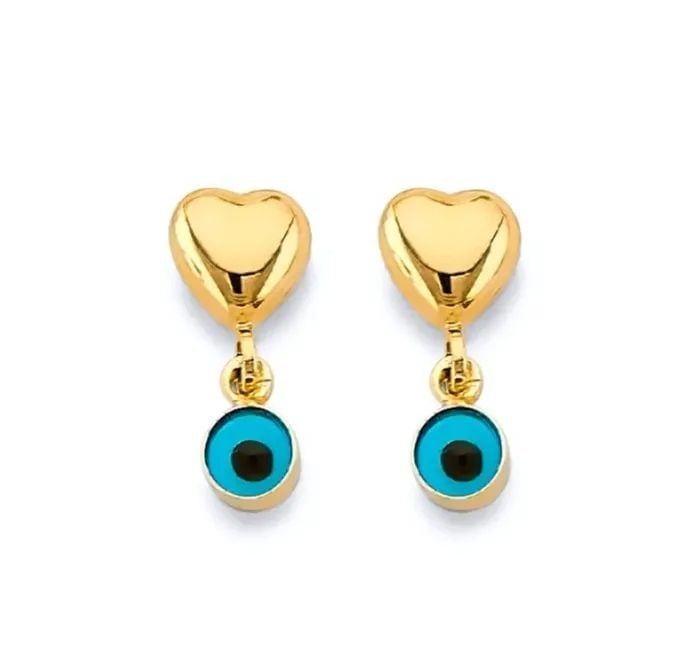 NEW 14K YELLOW GOLD HEART EVIL EYE PUSH BACK EARRINGS: NEW 14K YELLOW GOLD HEART EVIL EYE PUSH BACK EARRINGS HEART EVIL EYE PUSH BACK EARRINGS NEW 14K YELLOW GOLD HEIGHT - 12 mm WIDTH - 5 mm Apx WEIGHT - 1.1 g