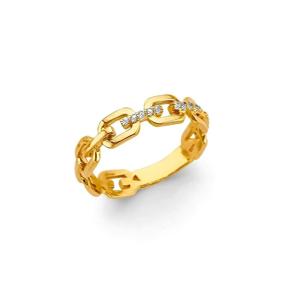NEW 14K YELLOW GOLD LINK STYLE RING: NEW 14K YELLOW GOLD CZ LINK STYLE RING CZ LINK STYLE RING NEW 14K YELLOW GOLD WIDTH : WEIGHT : 1.4g