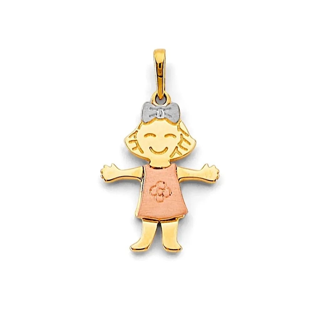 NEW 14K TRI COLOR GOLD GIRL PENDANT: NEW 14K TRI COLOR GOLD GIRL PENDANT GIRL PENDANT NEW 14K TRI COLOR GOLD Height : 25 mm Width : 15 mm Apx. WEIGHT : 1.4g