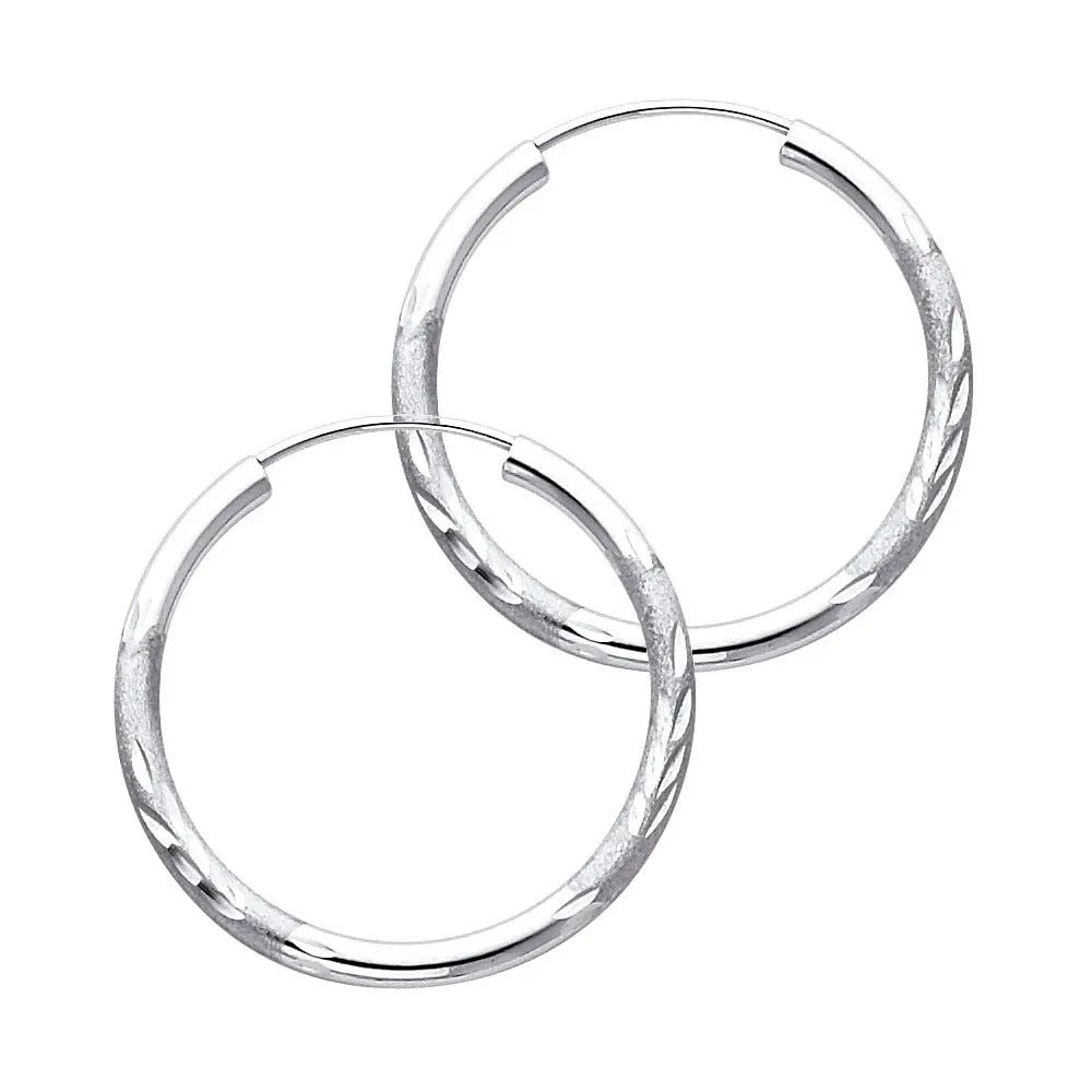 NEW 14K WHITE GOLD 2MM BUDDED DC ENDLESS HOOP EARRINGS (25MM): NEW 14K WHITE GOLD 2MM BUDDED DC ENDLESS HOOP EARRINGS (25MM) 2MM BUDDED DC ENDLESS HOOP EARRINGS (25MM) NEW 14K WHITE GOLD Height : 25 mm Width : 25 mm Weight : 1.1g