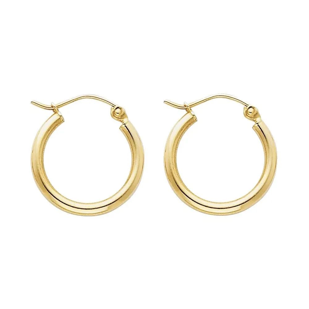 NEW 14K YELLOW GOLD 2MM ROUND TUBE POLISHED HOOP EARRINGS (1 7MM): NEW 14K YELLOW GOLD 2MM ROUND TUBE POLISHED HOOP EARRINGS (1 7MM) 2MM ROUND TUBE POLISHED HOOP EARRINGS (1 7MM) NEW 14K YELLOW GOLD HEIGHT - 17 mm WIDTH - 17 mm Apx WEIGHT - 0.9 g