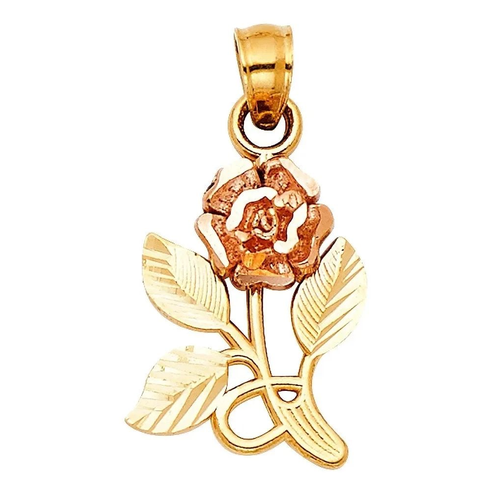 NEW 14K TWO TONE GOLD ROSE PENDANT (1 of 2)